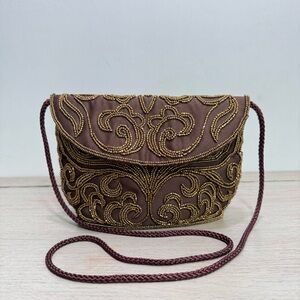 Vintage Walbaeg Beaded Satin Evening Bag Dressy Formal Purse‎ Brown Crossbody